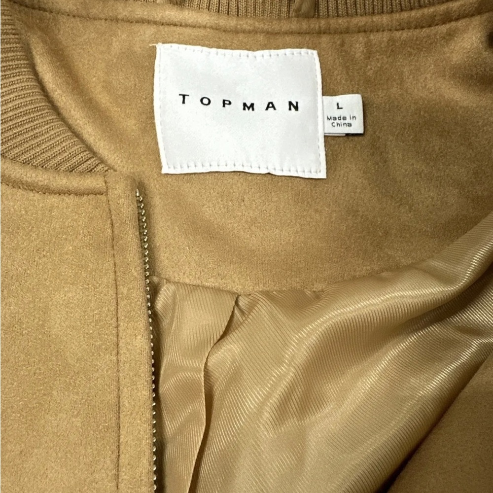 Topman Men’s Large Faux Suede Bomber Jacket - Tan - Picture 3 of 8